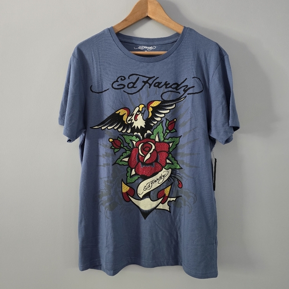 Ed Hardy Rhinestone Embellished Eagle Short Sleeve Tee Size M - Picture 3 of 8